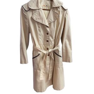 Ladies Button Down Trench Coat Jacket , Size 14, Tan, Vintage